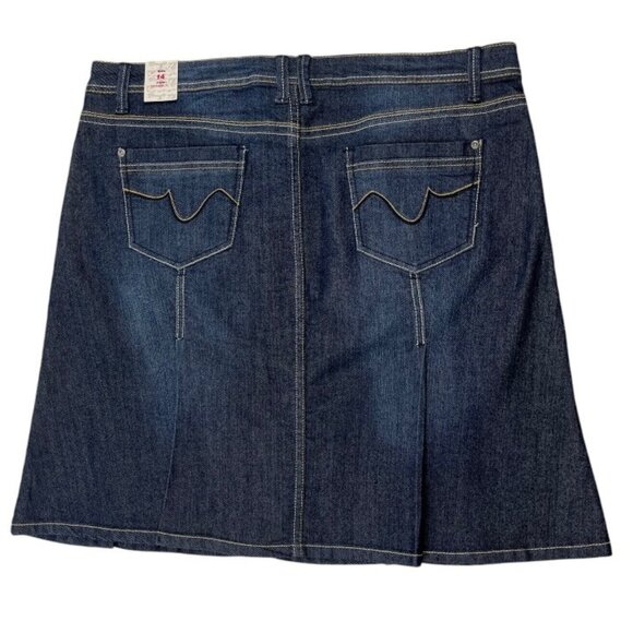 Suko Jeans A-Line Pleated Blue Denim Skirt Front and Back Pockets Size 14 - Picture 2 of 15